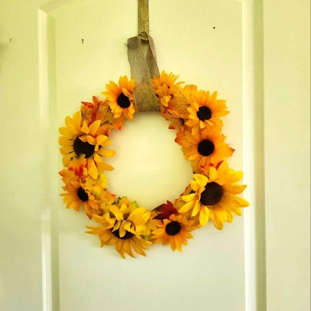 Hand Crafted Yellow Sunflower Floral Wreath  Summer Door Wall Decoration
